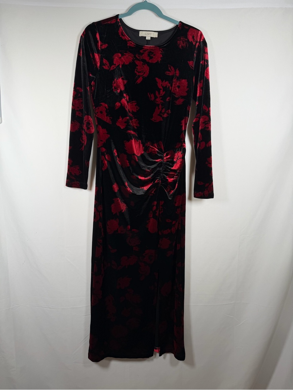 Whimsigoth Black & Red Floral Velvet Maxi Dress